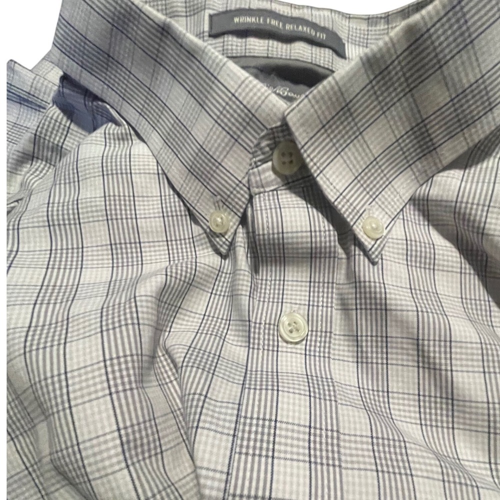 Eddie Bauer Mens XL Grey White Plaid‎ Wrinkle Free Relaxed Fit Button Down Shirt